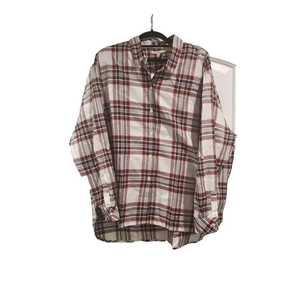 Barbour White and Burgundy Plaid Button-Down Shirt